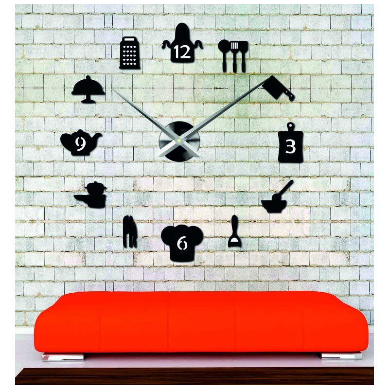 Sentop - large modern wall clock sticking to the kitchen and black SZ066
