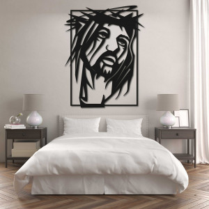 Modern cut wooden wall decor with religious motif - JESUS...