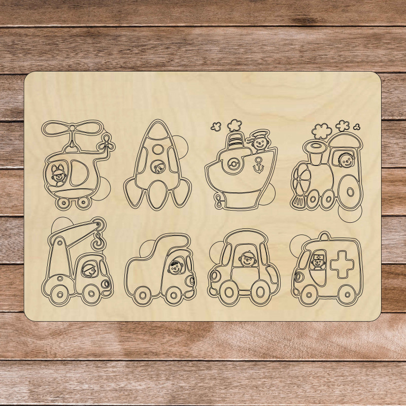 Montessori wooden insert - Vehicles | SENTOP