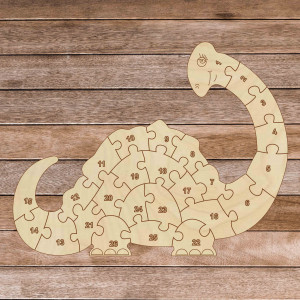Children's wooden puzzle - Dinosaur and numbers 26 pieces...