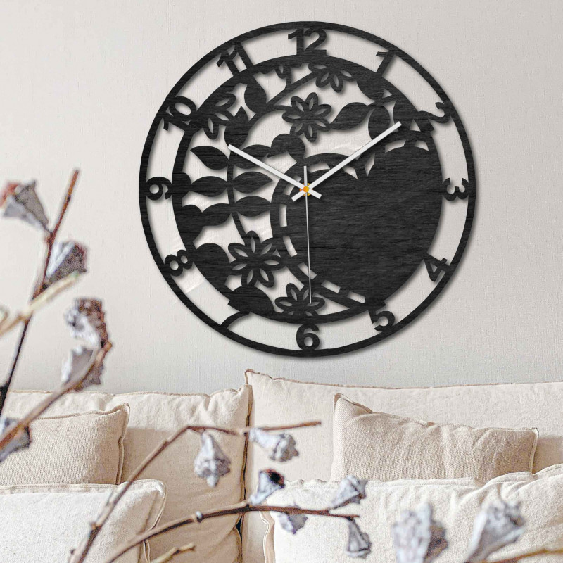 Wooden clock - lovely nature - black and natural | SENTOP PR0446