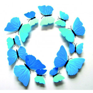 3D Stick on butterflies - SKI BLUE, 1 pack contains 12 pieces