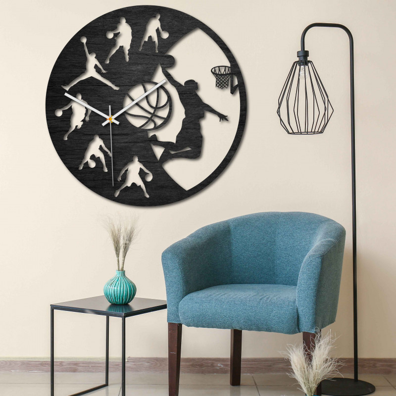 Wooden clock - Basketball - Black and colored | SENTOP PR0449