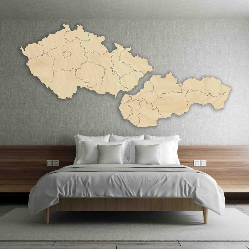 Wall map - Czech Republic and Slovakia - wood