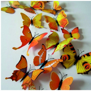 3D Sticker - Yellow colored butterflies - 1 pack contains 12 pcs