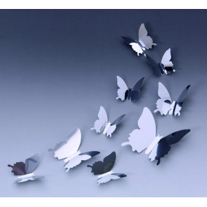 3D Silver Mirror Butterflies - 1 pack contains 12 pcs