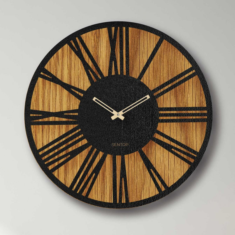 Wall wooden clock roman numerals Oak
