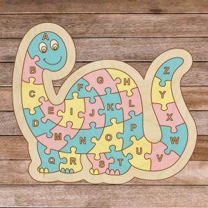 Children's wooden puzzle - Dinosaur and alphabet A-ZET 26 pieces | SENTOP H006