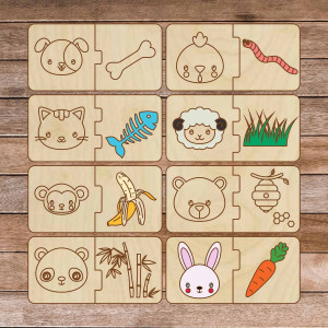 Children's wooden jigsaw puzzle - Animals and food - 16 pieces | SENTOP H007