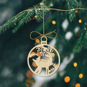 Deer Christmas decoration made of wood, size: 79x90 mm...
