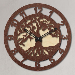 Wooden clock on a tree wall...