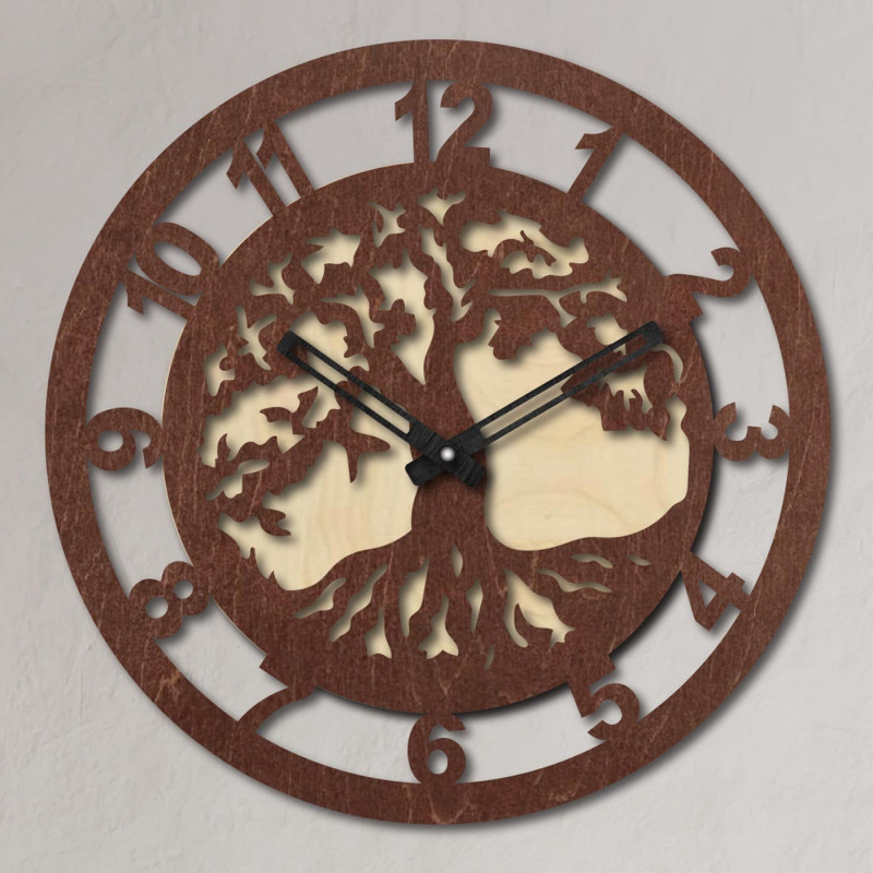 Wooden clock on a tree wall - Sentop | PR0364-A | Arabic