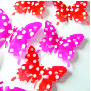 Stylish 3D butterflies on the wall - Red and pink dotted - 1 pack contains 12 pcs