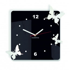 Modern wall clock made of plastic-Butterflies, Color: black, white, Size: 30x30 cm