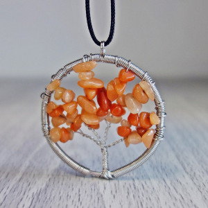 Gemstone Pendant - Tree - agate orange