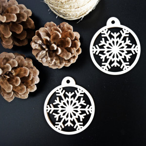 Wooden decoration for Christmas tree - Snowflake, size: 79x90 mm