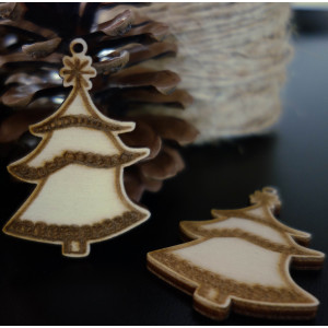 Christmas decorations engraved Christmas tree, size: 58x40 mm