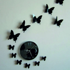 Wall clock sticking mirror butterfly LUNA