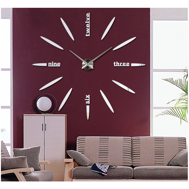Large wall clock with 3D mirror sticker SIX